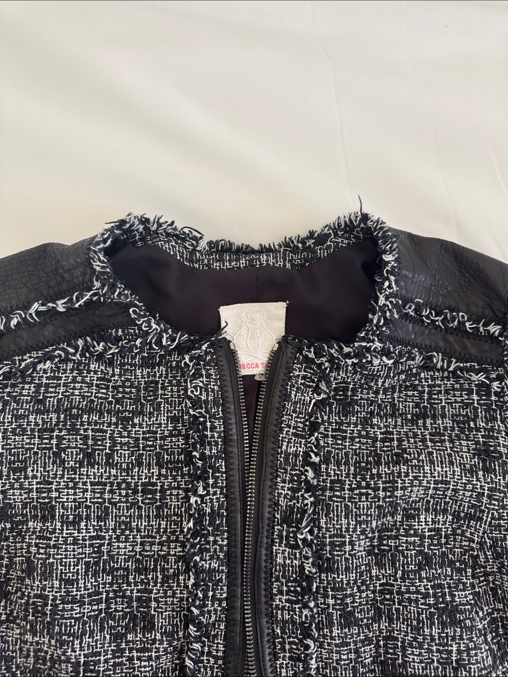 Rebecca TBlack & Gray Tweed Zip-Front Women's Jacket - Picture 4 of 6